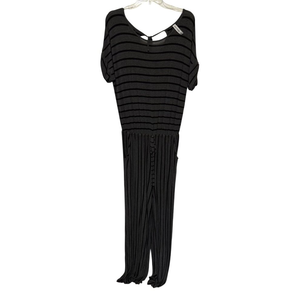 Zenana Premium Jumpsuit Gray Black Stripe Elastic Waist Knit Womans XL